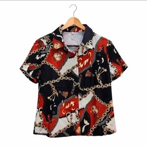 Unbranded Navy Red Cream Vintage Vibes Chain Print HarakakuStyle Art To Wear Sm